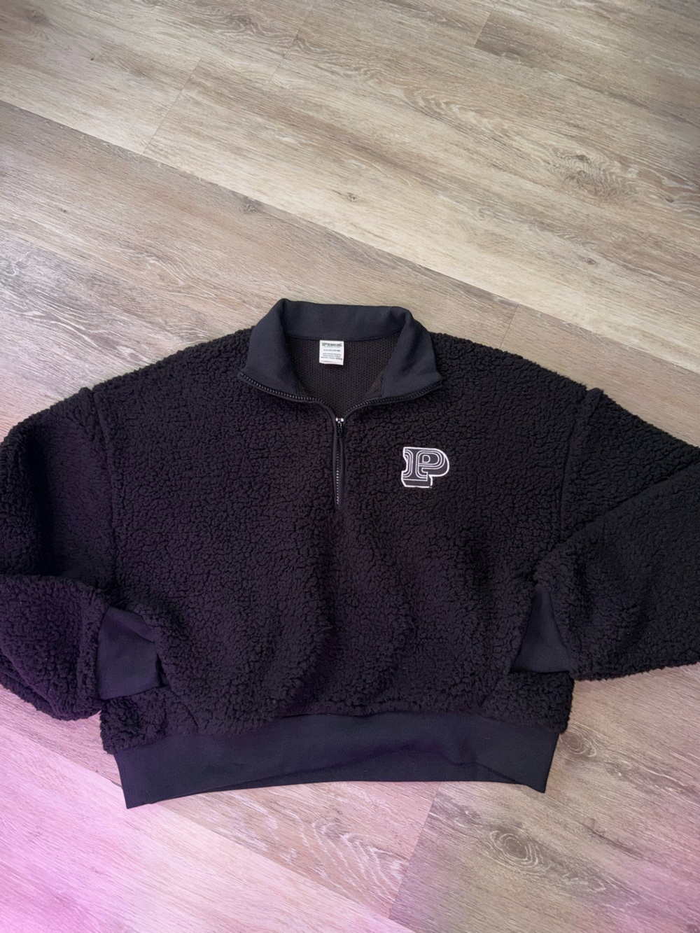 PINK Victoria's Secret Black Sherpa Half-Zip Pullover with Pockets